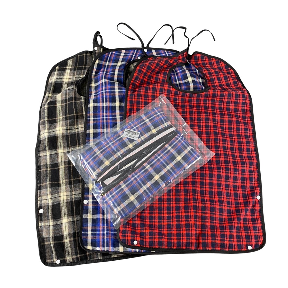 Oulisen 3 Pack Adult Bibs for Eating Waterproof Plaid with Crumb Catcher New 780